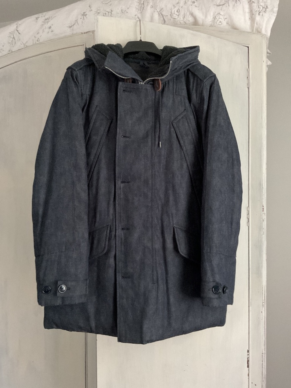 Like New J. Crew Collection Burbridge Japanese Denim Hooded Parka